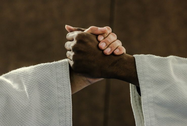two fighters shaking hands