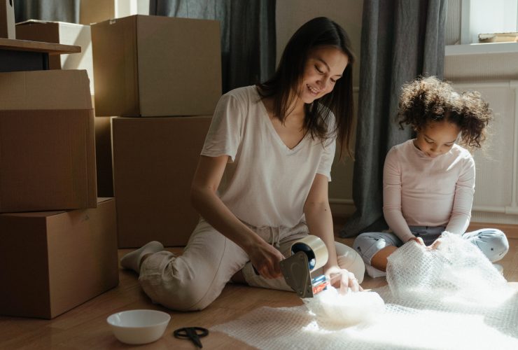 mother and daughter packing